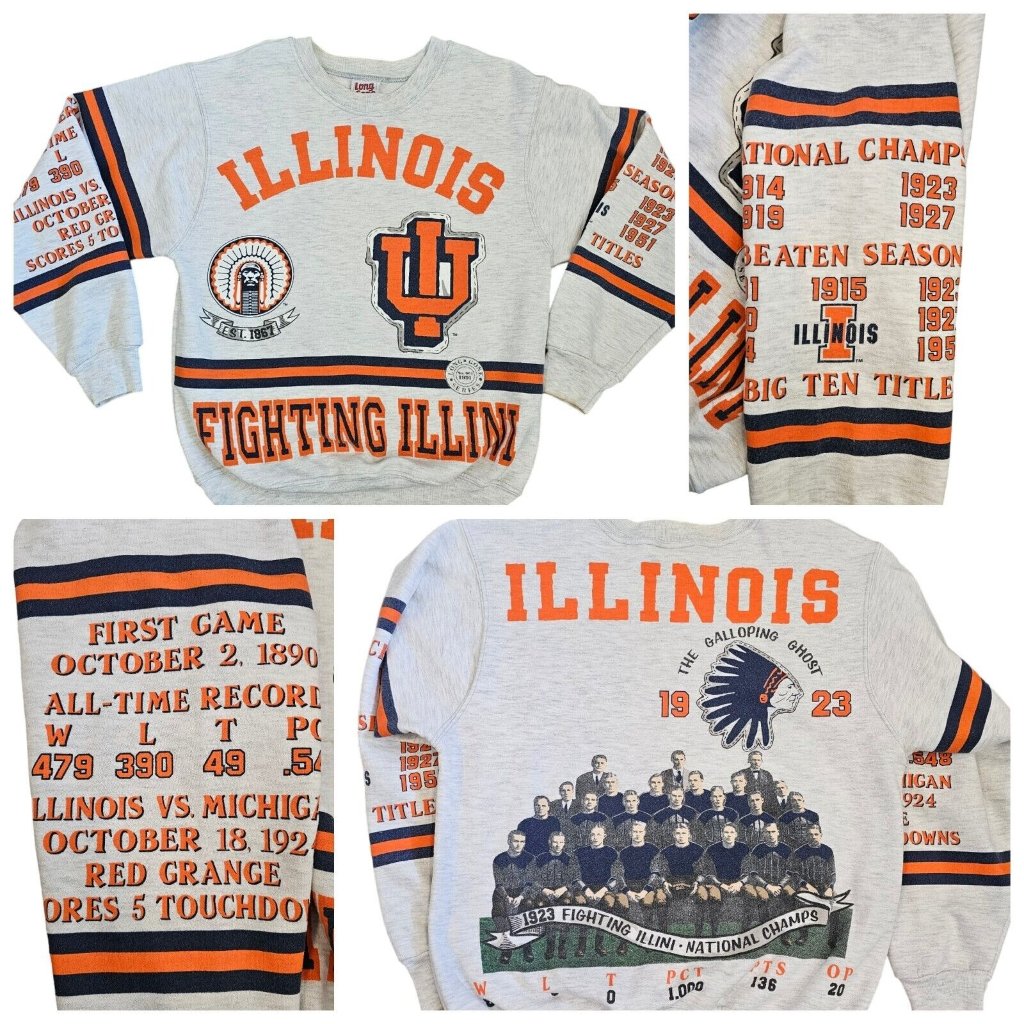 Vintage 90s Fighting Illini All Over Print Sweatshirt Crewneck S/M